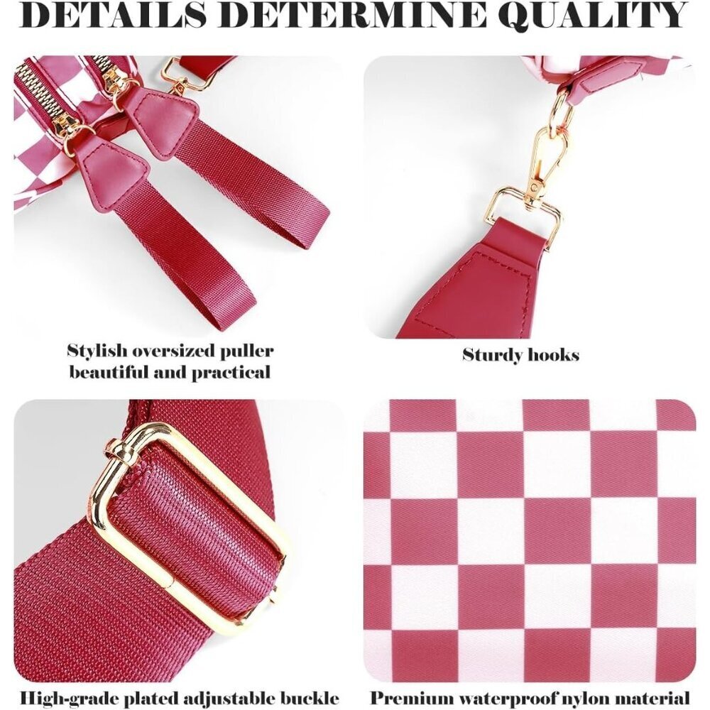 Women Red Imported Polyester Checkered Crossbody Fanny Packs Belt Bum Bag - Picture 6 of 6